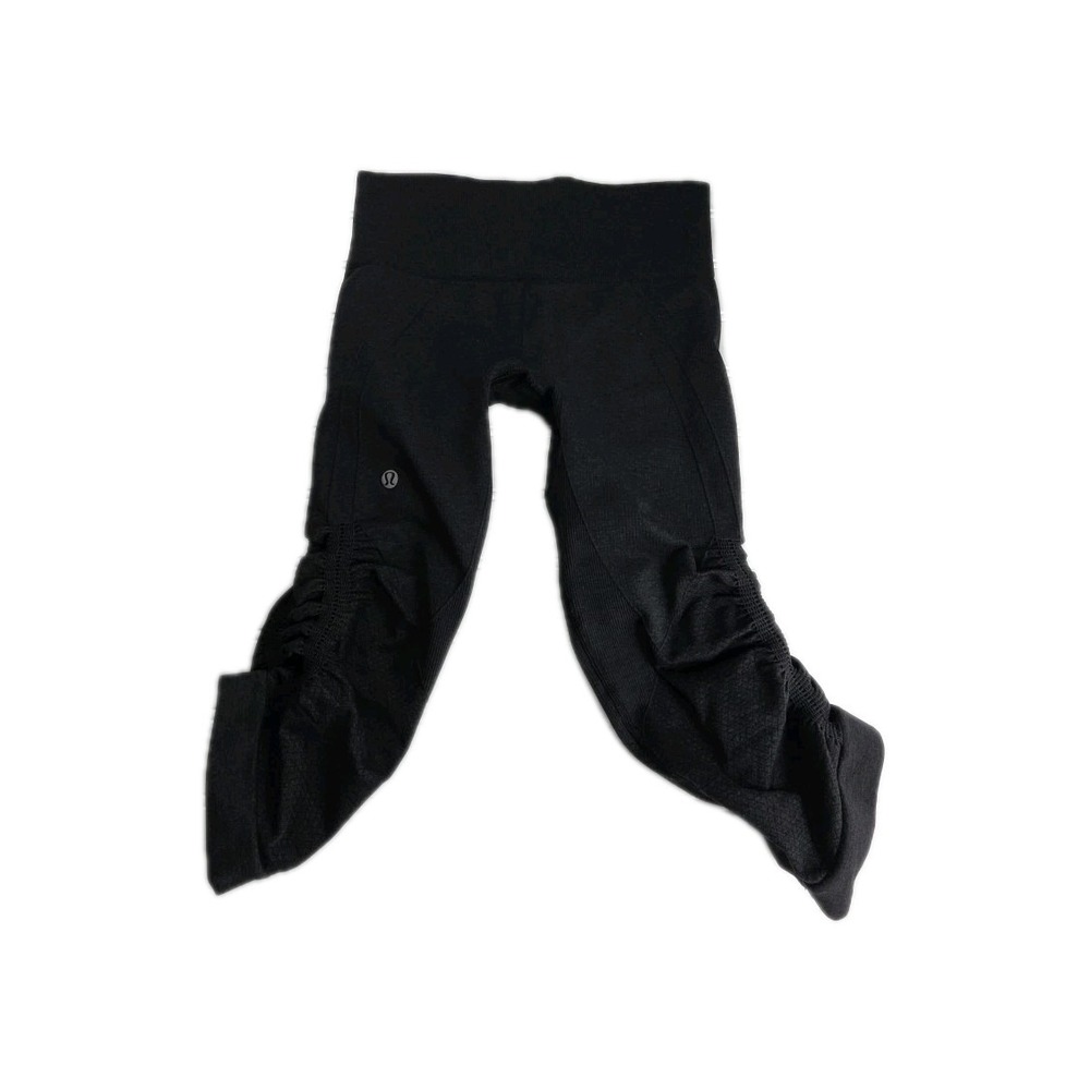 Lululemon In The Flow Crop II Leggings Women's 4 Ruched Heathered Deep Coal Yoga